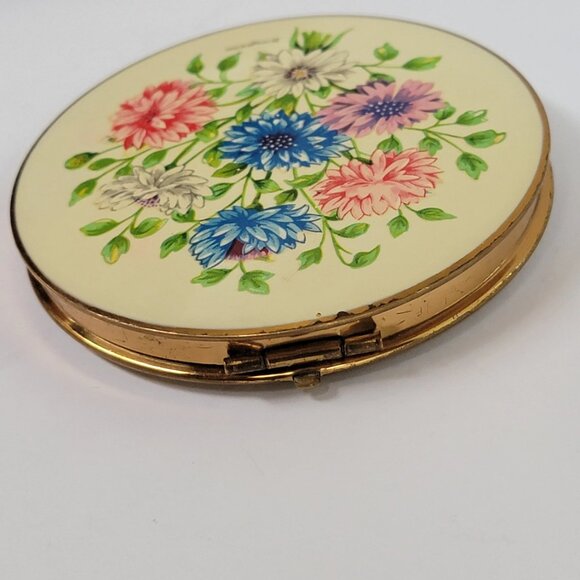 Vintage Stratton Signed Floral Mirror Compact with Make-Up Compartment - Picture 9 of 10